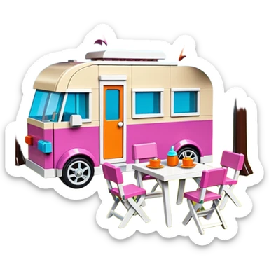 Jetson’s Ultra hotrod cute Lego Haunted Barbie dream house Caravan with picnic table and folding chairs on top  sticker