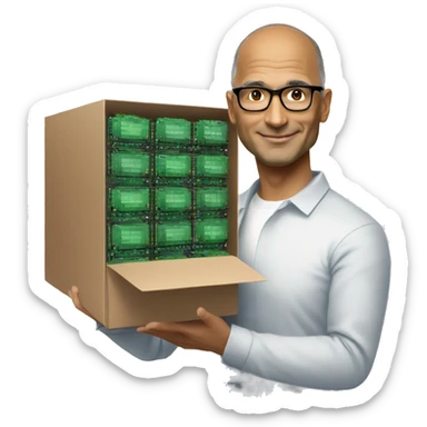 Satya Nadella being held by a box full of GPUs sticker