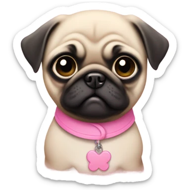 Baby pug with big pink
 eyes and pink collar
 sticker