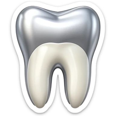 human tooth emoji, smooth chrome ceramic-metal texture, clean medical luxury aesthetic, isolated on white, no face sticker