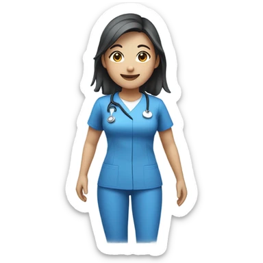 cute Asian nurse with smile, without hat, blue clothes, with arms sticker