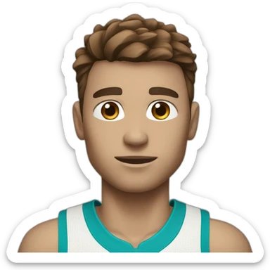 white basketball player with blue eyes and brown hair and a turquoise equipment sticker
