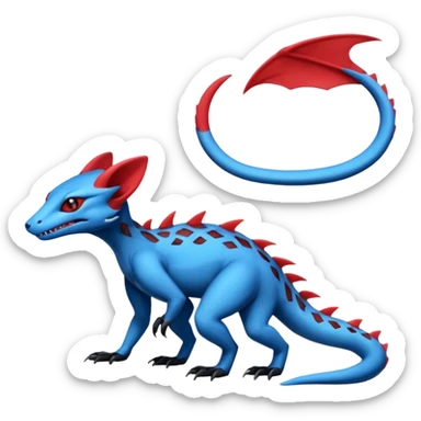 Blue red black white Salandit-genet-Salamence-fusion-hybrid-creature (full body) sticker
