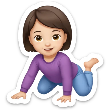 short brunette hair baby crawling on the floor with cute clothes sticker