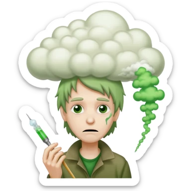 naked homeless crack addict with a heroin needle and a giant green fart cloud sticker