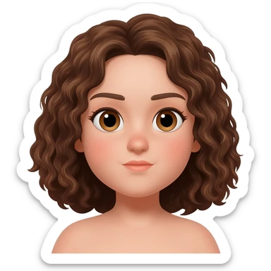 white girl with brunette curly hair at a shoulder lenght and light brown eyes, a little fat but just a little sticker