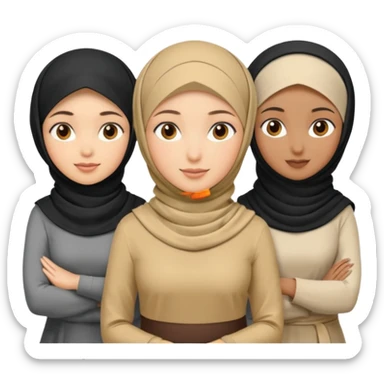 make 12 girls with different race, persona, occupation/hobby, and give some with hijab sticker