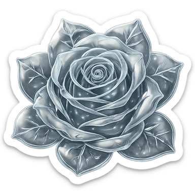Make the blue icy rose look like glass in the style of emoji, preserving the emoji style and making it transparent and shiny like glass, with no background. sticker