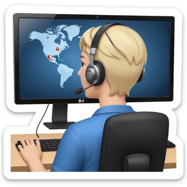 person at their computer in a call, pov from behind, we can see the screen  sticker