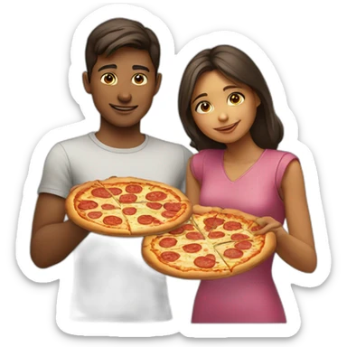 A boy and a girl eating pizza together sticker