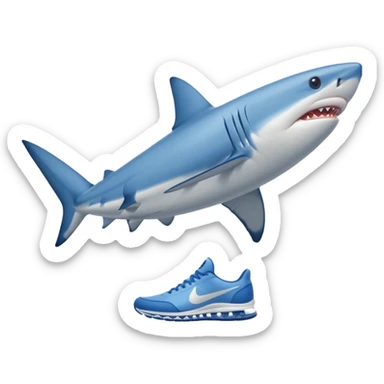 blue shark, with elongated side fins that create legs. On his three feet, he wears blue Nike shoes sticker