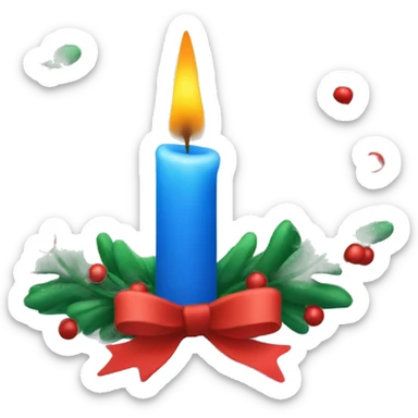 Blue candle with christmas wreath sticker