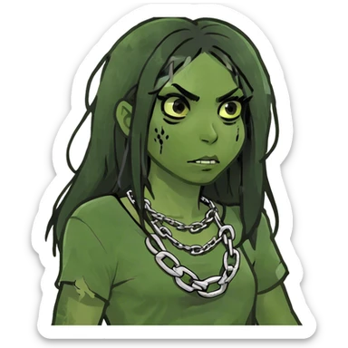 zombie girl with black hair and medium straight hair with brown eyes grunting sticker