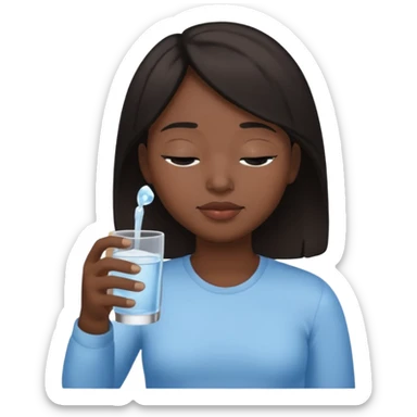 The central figure is an emoji of a person with dark hair, eyes closed, hold a glass but dont show the glass sticker