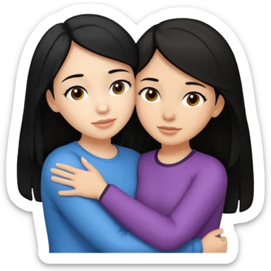 two girls - 1 black haired light skin and second is light skin brunette are hugging sticker