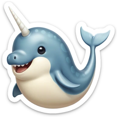 Cinematic Comical Narwhal Portrait Emoji, Head tilted dramatically with an exaggeratedly amused expression, featuring a sleek, elegantly streamlined body with a prominently spiraled ivory tusk and wide, comically expressive eyes full of playful disbelief, Simplified yet hilariously expressive features, highly detailed, glowing with a slightly sassy arctic glow, high shine, dramatic yet playful, stylized with an air of quirky marine mischief, soft glowing outline, capturing the essence of a meme-worthy narwhal that looks ready to side-eye its way into viral fame! sticker