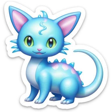 Shiny Sparkly Iridescent Bioluminescent Glowing Skitty-Lumineon-Amaura-Dragonair-Fakémon-hybrid-creature (full body)  sticker