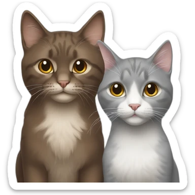 two cats, big full brown long hair and one gray short hair sticker