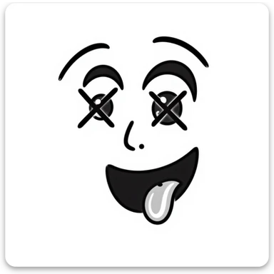 A hand-drawn face with X eyes and tongue out sticker