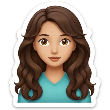 Make me a brunette girl, with brown (dark) eyes and long, wavy hair sticker