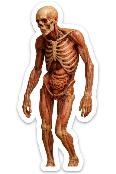 prendi spunto da questa immagine: CORPO UMANO ANATOMICO con postura storta, IPERREALISTICO 4K sticker