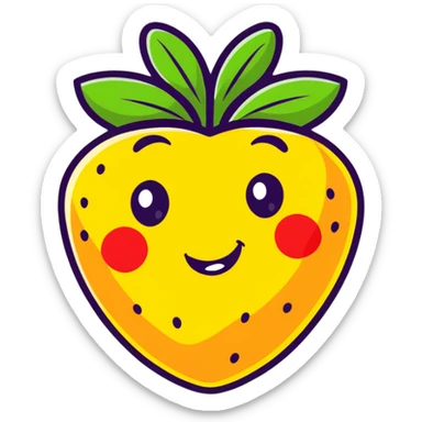 kawaii cute strawberry with smiling face, cartoonish sticker style sticker