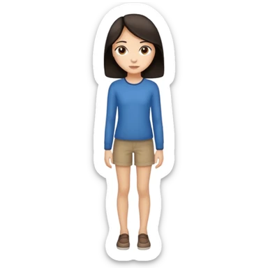 Make an emoji of a slender, full-length girl with dark hair and brown eyes sticker