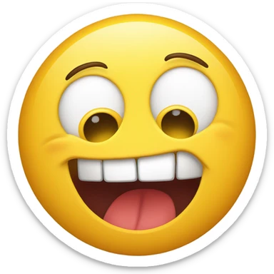 Yellow emoji smiling with it mouth wide open and eye twitching sticker