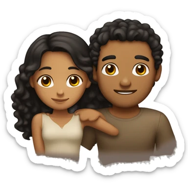 tan skin, Black long hair girl hugging with a man with brown curly hair on top sticker
