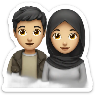 Boy with dark hair and girl with dark hair and girl in hijab sticker