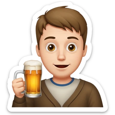 whacky man holding a beer, extremely silly facial expression, cross eyed sticker