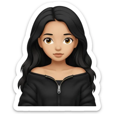  Siyah uzun saçlı ceket giyen esmerimsi kız fazla esmer değil siyah ceket  polar ceket ceket gevşek biraz omzundan çıkıyormuş gibi ve bugday ten rengi sticker