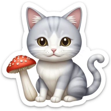 Grey white cat with enoki white mushrooms sticker