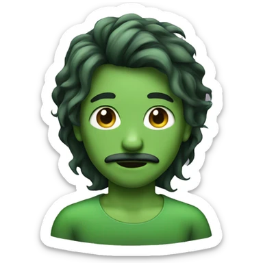 boy green skin with moustache and long hair sticker