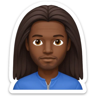 Fabrice Morvan, French Singer (b.1966) with dark skin, long brown hair, blue outfit sticker