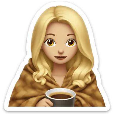 blonde girl inside a blanket sipping coffee eyes closed sticker