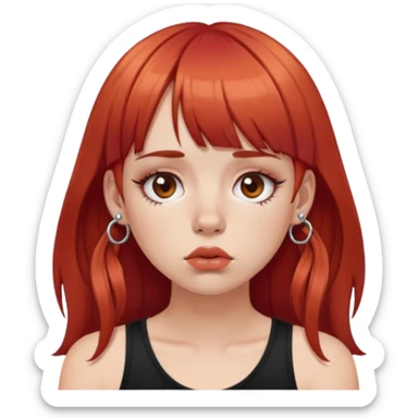 Red hair girl with lip piercing and a septum ring and a bangs and cute lashes looking tired  sticker