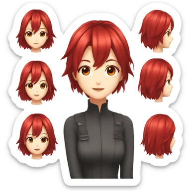 A anime woman hair red and eyes red  sticker