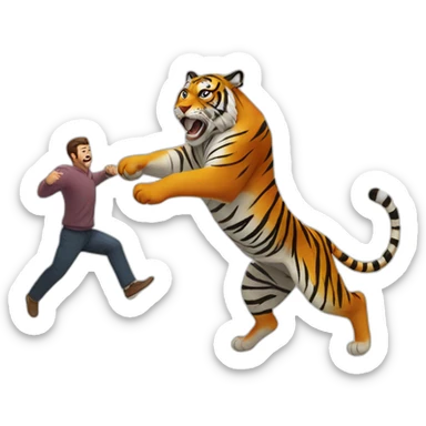 tiger chasing a man sticker