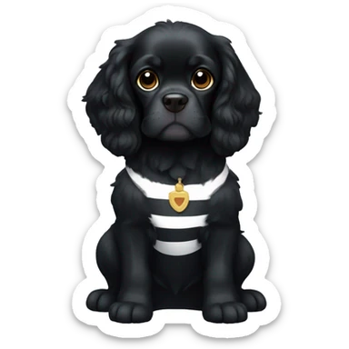Small completely black king spaniel with black fur on his whole face and white stripe on chest sticker