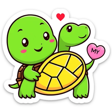 turtle with a heart-shaped shell and a banner saying 'Happy Mother's Day', cartoon style sticker