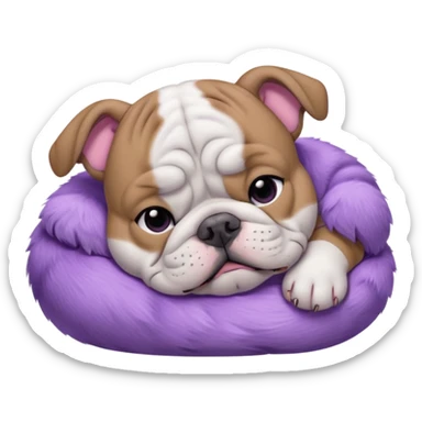 purple moon with a sleeping grey bull dog puppy with a purple collar sticker