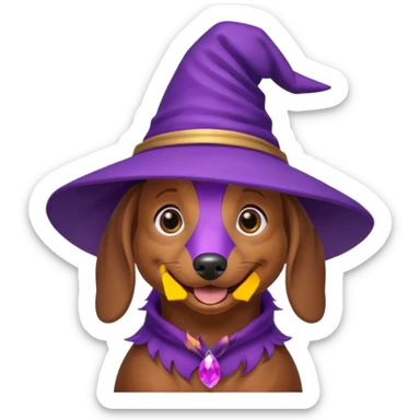 Dachshund dog wear purple wicth hat sticker