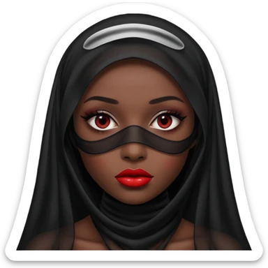 Face hidden under sheer black veil, lips and eyes barely visible sticker