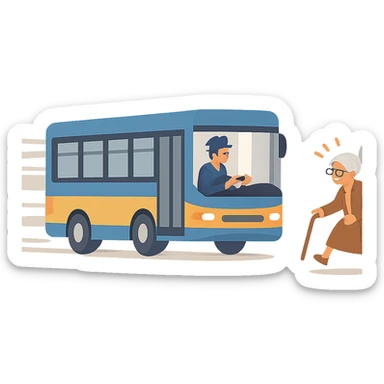 flat design style bus with a driver that goes really fast from old lady sticker
