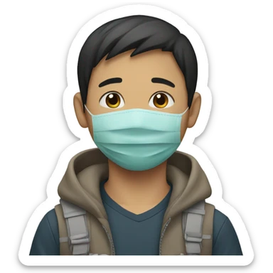 asian boy with mask sticker