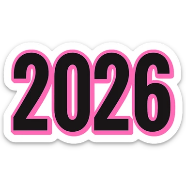 2026 year black and pink text, remove background sticker