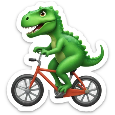 a green dinosaurier riding a bicycle sticker