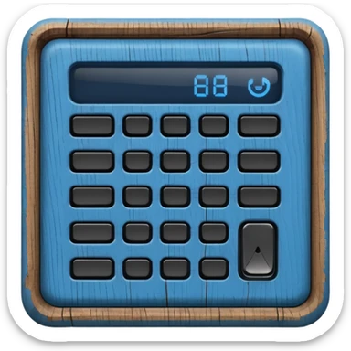 wooden rectangle keypad with a blue small screen and a door holder sticker