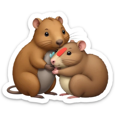 capybara and a mouse cudding with each other sticker